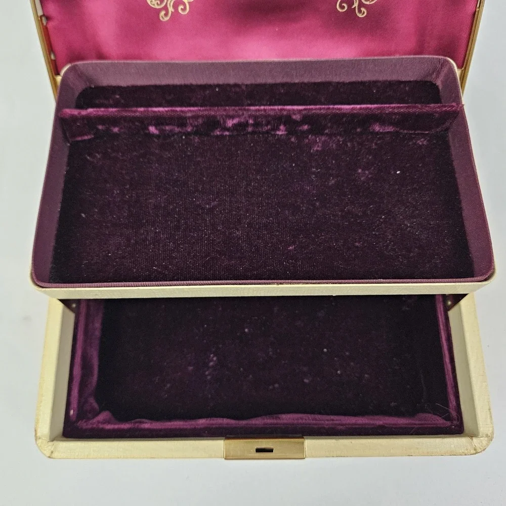 Vintage Jewelry Box Gold Embossed Faux Leather Farrington 50's Boho MCM